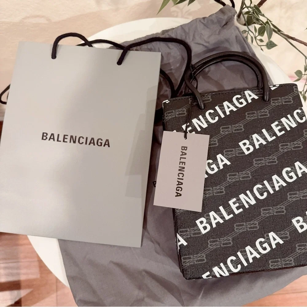 Balenciaga Large Shopping Bag BB Monogram Coated Canvas and Allover Logo NWT